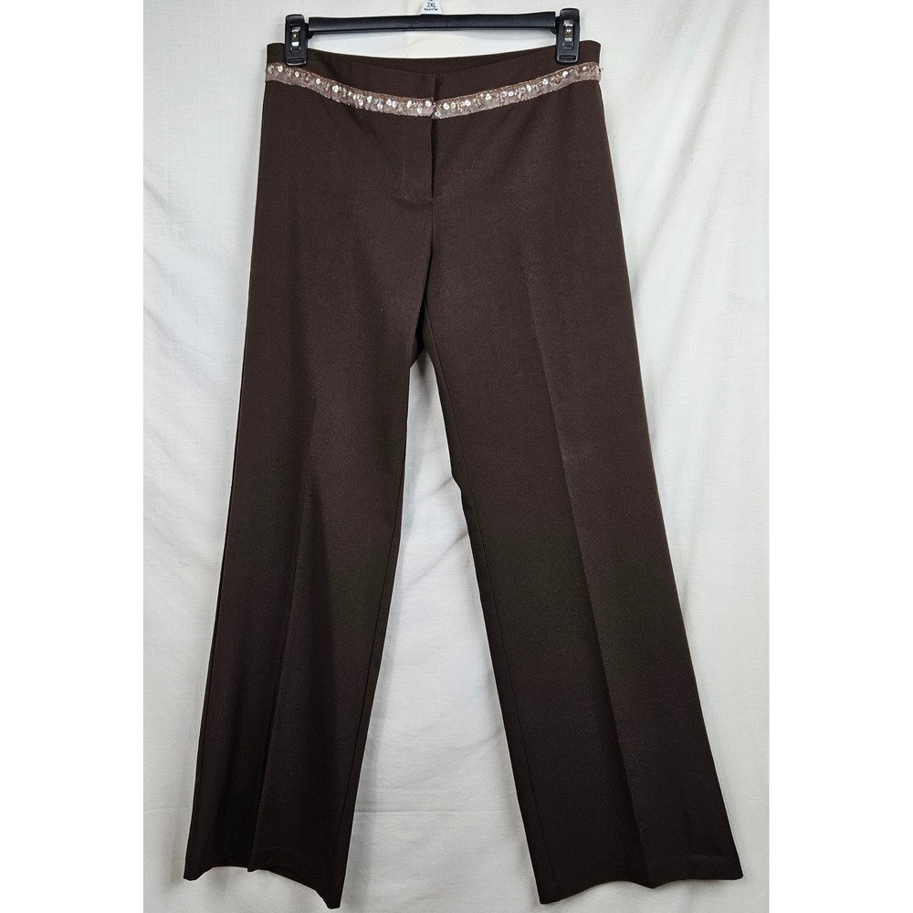 Speechless Brown Sequin Waistband Wide Leg Dress Pants Size 9 Brown Y2k Preppy